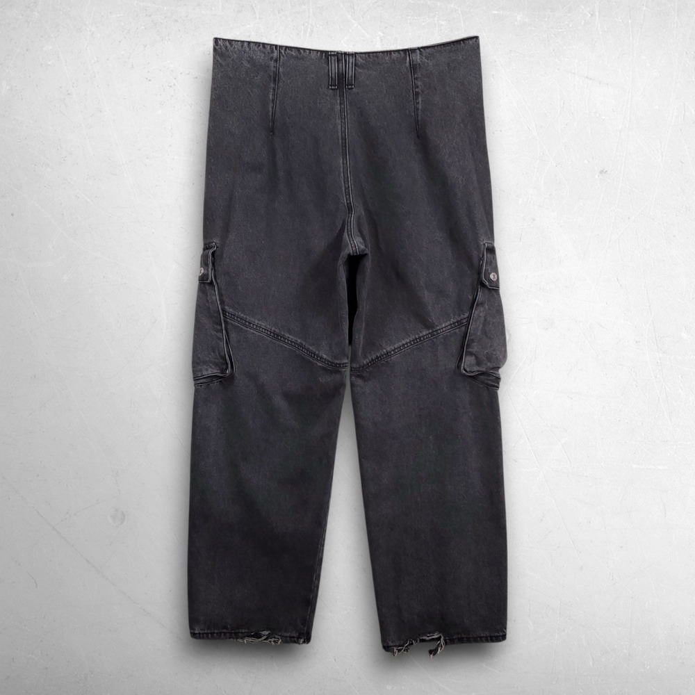Forever 21 Cargo Jeans Women 30 Black Distressed Y2K Grunge Utility Gorpcore